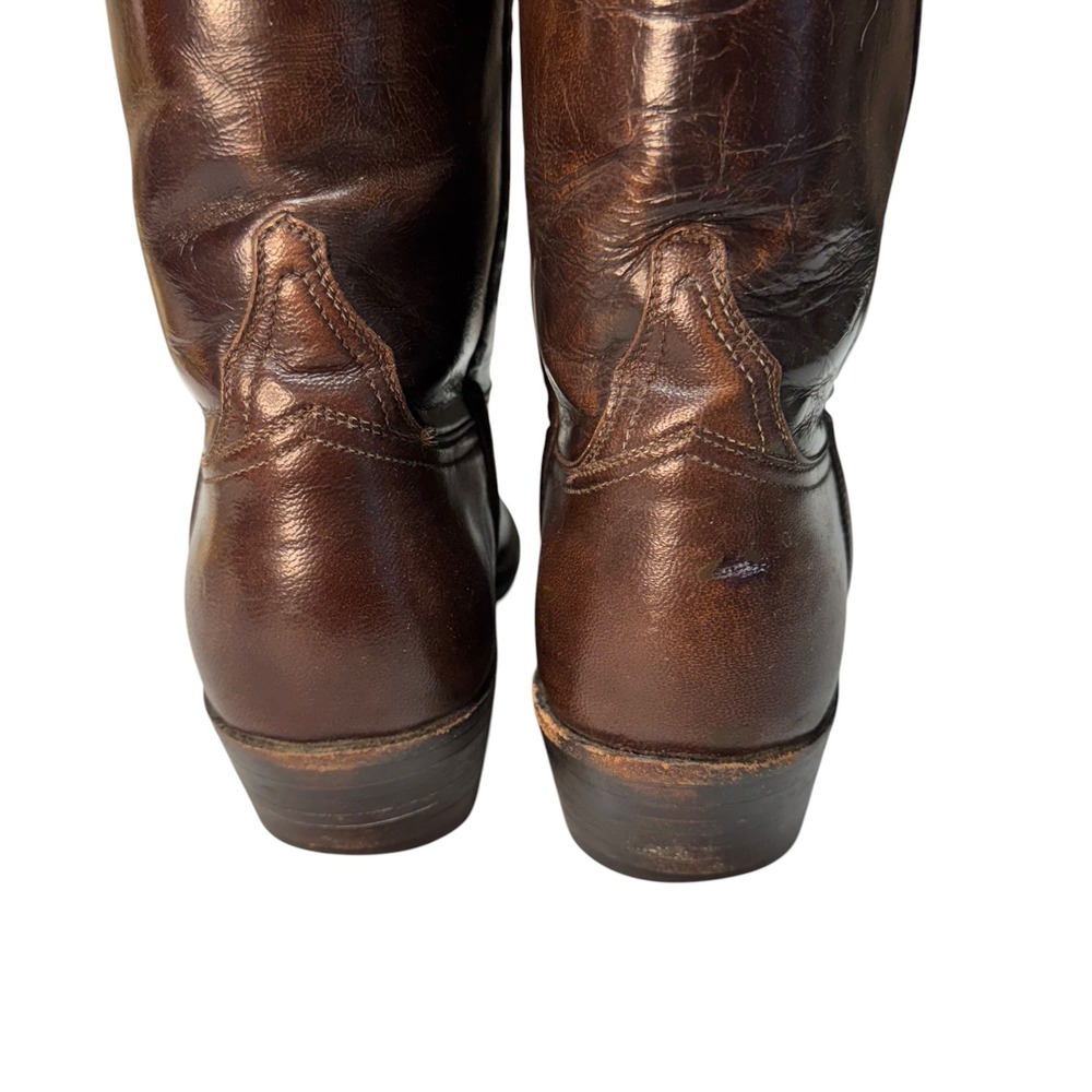Lucchese Leather Tall Western Boots Size 9B Made in USA Vintage Riding Brown - Picture 5 of 15